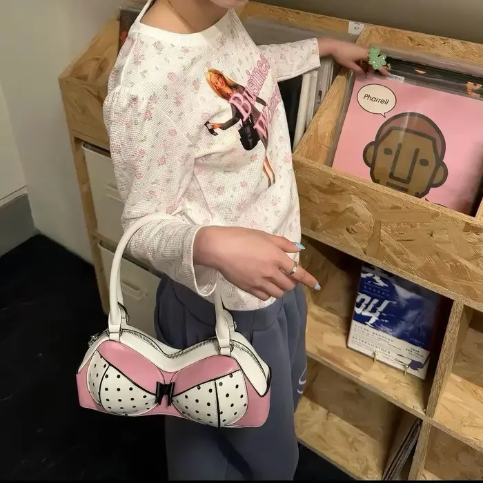 Nouveau Sac à Main Femme 2026 Y2K en PU à Pois avec Nœud