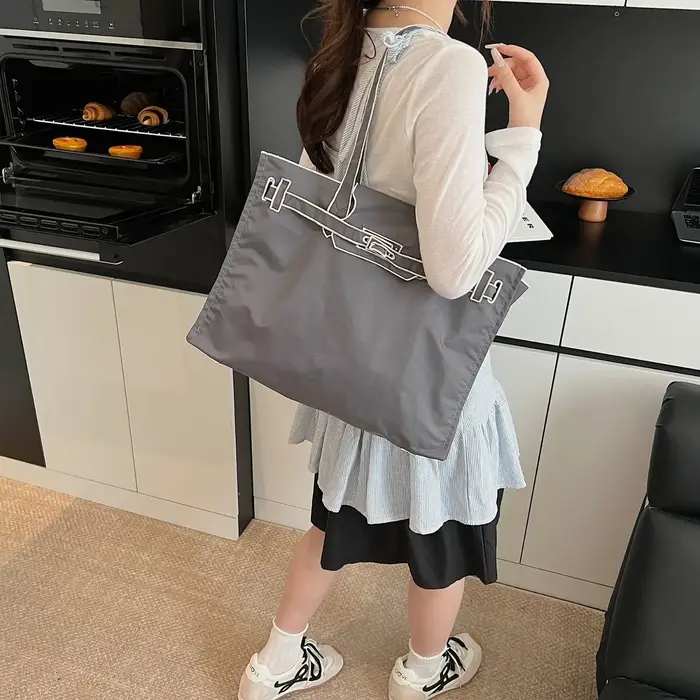 Sac fourre-tout en toile brodé grande capacité, sac de shopping écologique tendance, sac à bandouliè