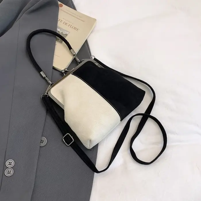 Sac à main rétro grande capacité en cuir PU givré avec fermoir Kiss Lock