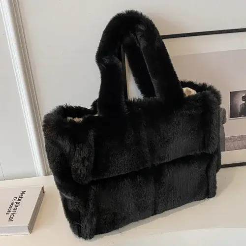 Sacs à main en fausse fourrure pour femmes, grande capacité, peluche douce, fourre-tout décontracté,