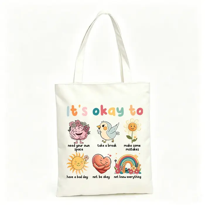 Sac fourre-tout en toile pour femme avec motifs cerveau, oiseau, tournesol, soleil, cœur et arc-en-c