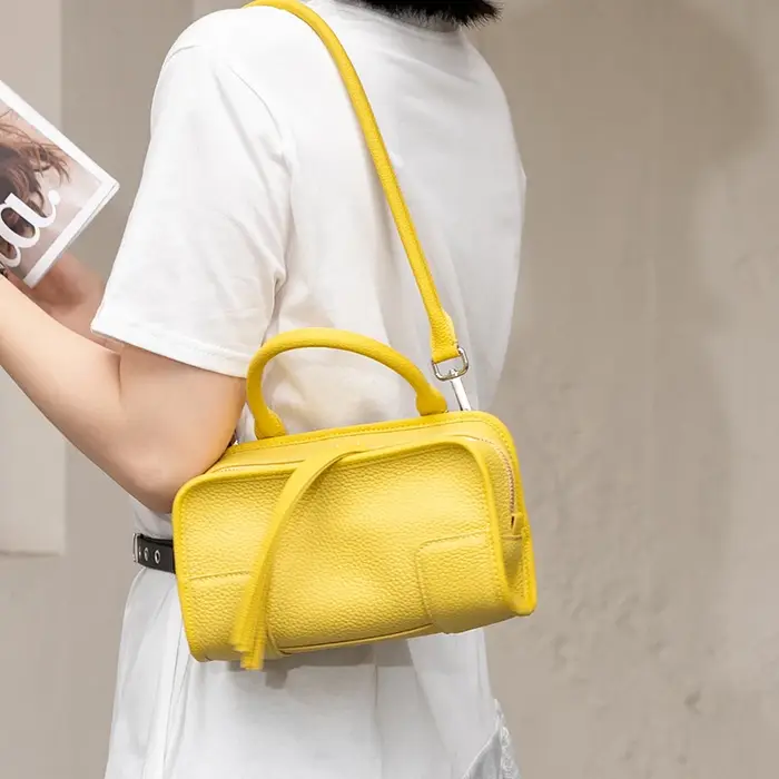 Sac Boston Mini en Cuir de Vachette Véritable pour Femme
