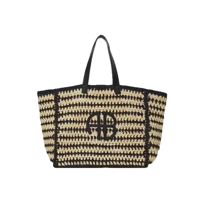 Grande capacité AB lettre paille tissé sac fourre-tout plage vacances dames rayure RIO ville Style Simple sac à main de voyage décontracté