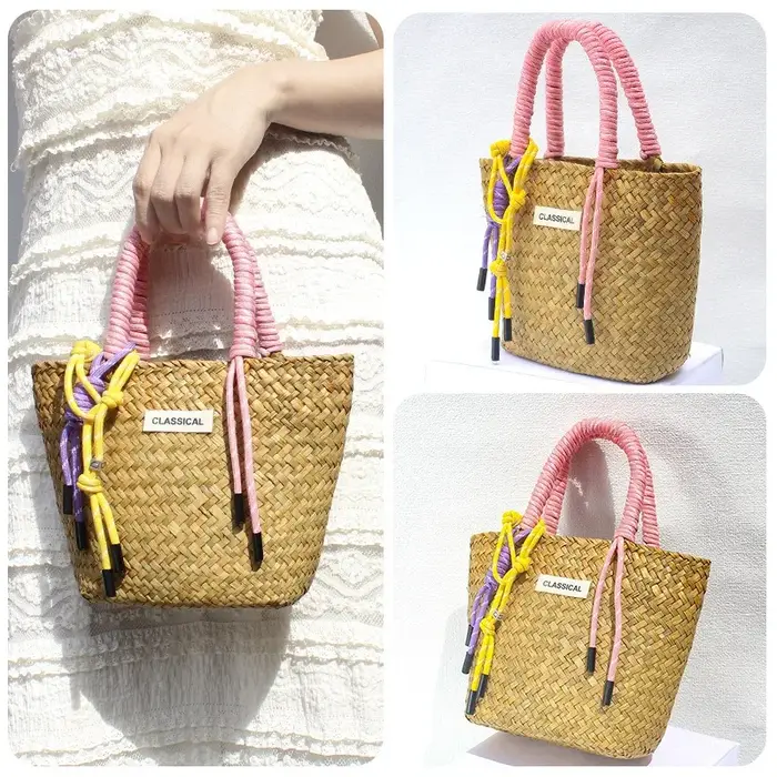 1 pièces sac fourre-tout tissé à la main panier de plage sac de marché