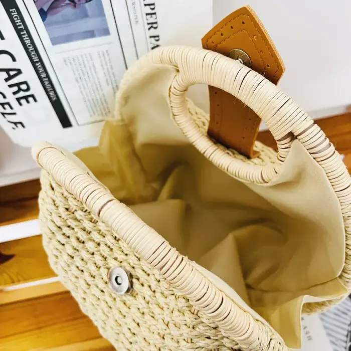 Sac demi-lune tressé pour femme, avec poignée supérieure, ajouré, style bohème coréen, idéal pour la plage et les vacances d'été
