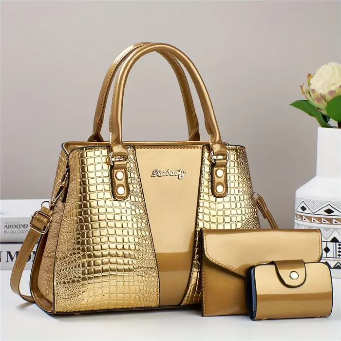 Ensemble de sacs à main de luxe 3 pièces, sac à bandoulière motif Crocodile de grande capacité, four