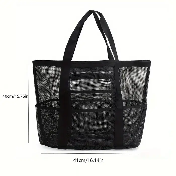 Sac de plage pliable en maille, sac fourre-tout à 9 poches, sac de bain, de fitness, de natation, sa