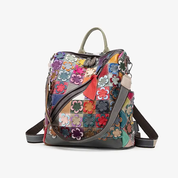 Sac à dos de voyage en cuir véritable pour femmes, sac à dos d'épissure de couleur, couche de tête r