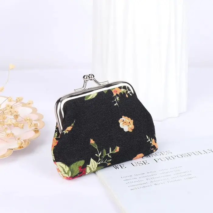Porte-cartes de crédit et porte-monnaie mini vintage floral pour femme avec fermoir