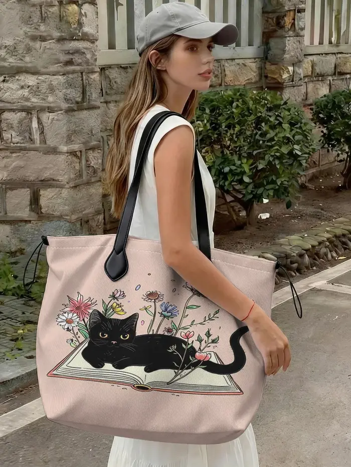 Sac fourre-tout coloré à imprimé chat pour femme