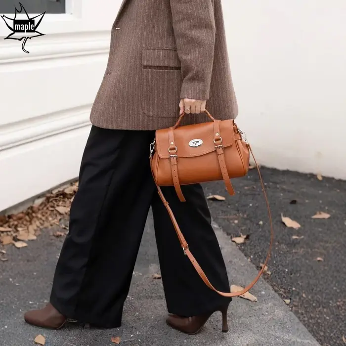 Sac à Main Rétro Classique en Cuir de Vache Naturel pour Femme