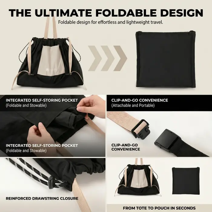 Sac fourre-tout pliable à cordon de serrage