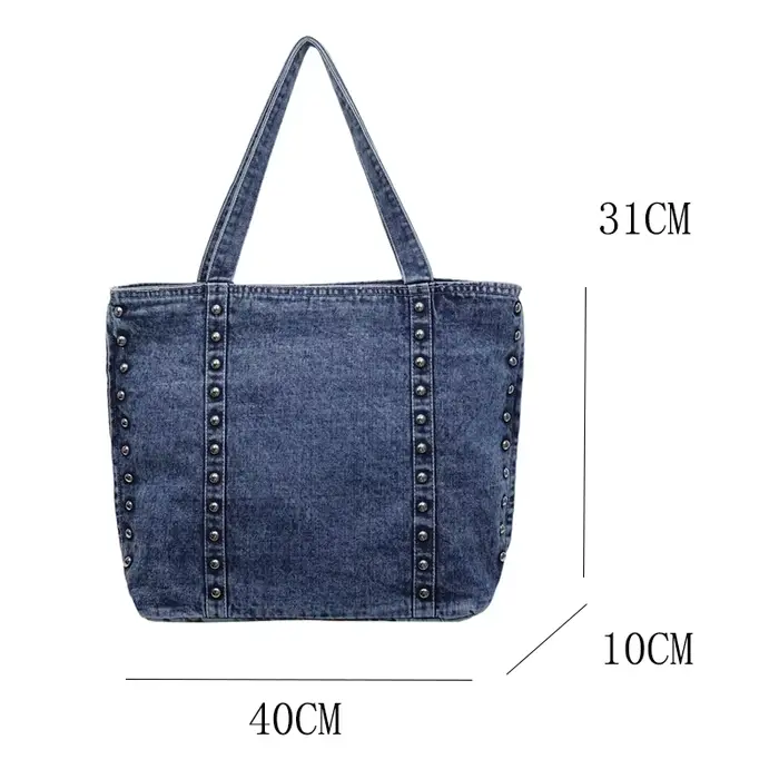 Sac fourre-tout en jean délavé vintage clouté