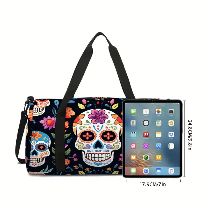 Sac de voyage coloré à grande capacité avec motif de crâne pour garçon/fille