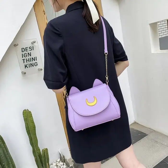 Été marin lune dames sac à main noir Luna chat forme chaîne sac à bandoulière en cuir PU femmes messager