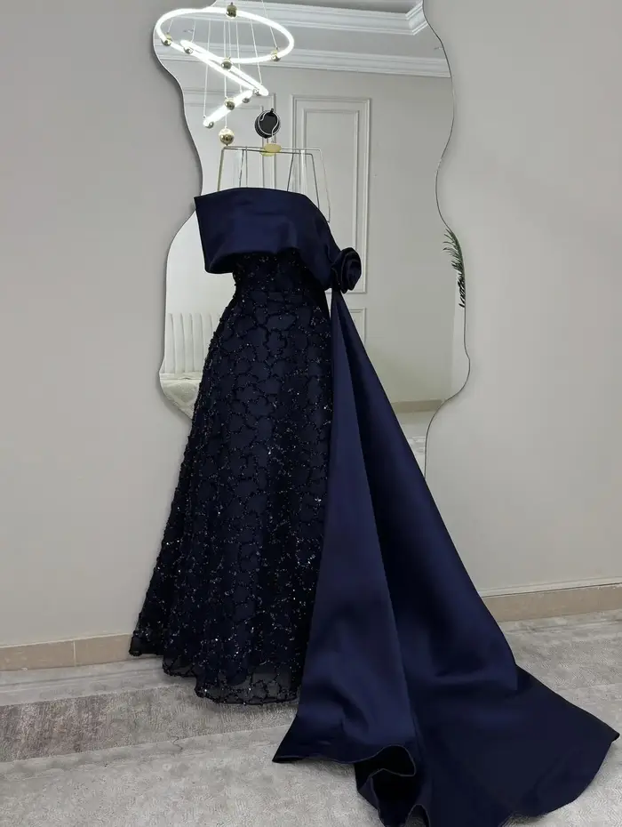 Mina personnalisé bleu marine luxueux robes de soirée pour femmes pour les occasions formelles perles fleurs