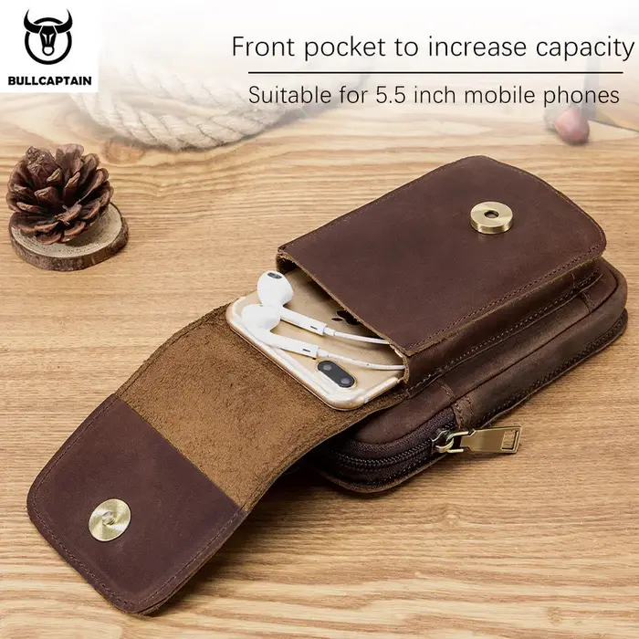 BULLCAPTAIN mode qualité en cuir petite pochette d'été crochet conception taille Pack sac étui à cigarettes 6