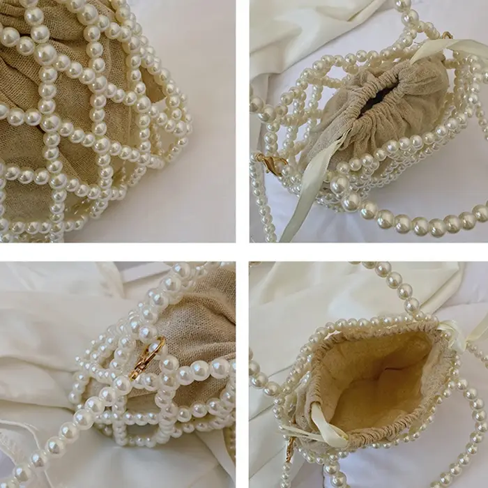 Sac à main rétro français fée populaire tissé perlé sac seau sac à bandoulière été Niche Design évidé