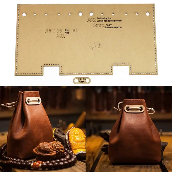 Wenwan-Sac de Rangement en Cuir Artisanal, Modèle de Couture en Papier Kraft Dur, 4x16cm, 1 Ensemble