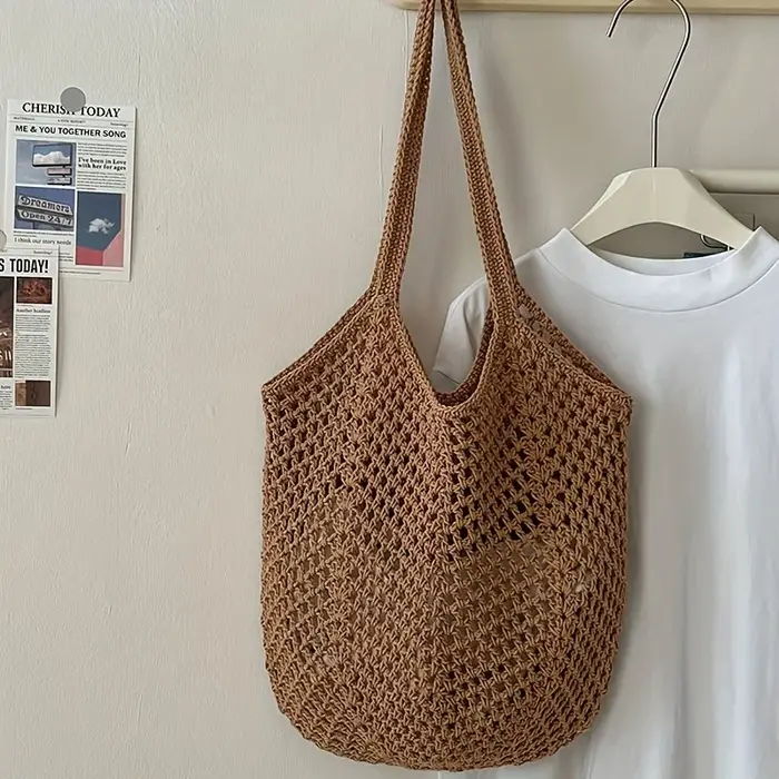 Sac tissé décontracté de grande capacité pour femme - Sac de plage ouvert avec bandoulière réglable,
