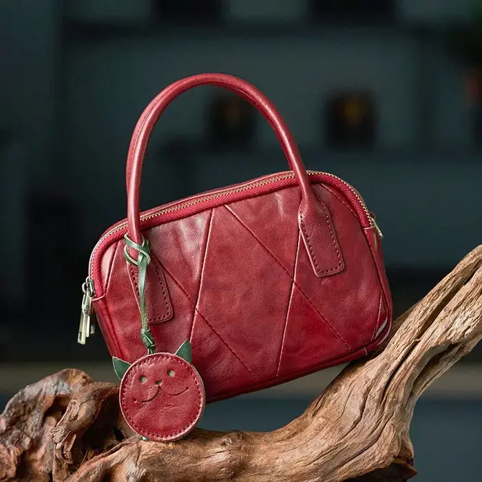Sac bowling vintage en cuir véritable pour femme