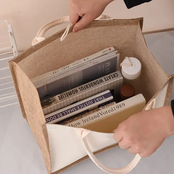 Sac fourre-tout en toile de jute avec bouton pour femme