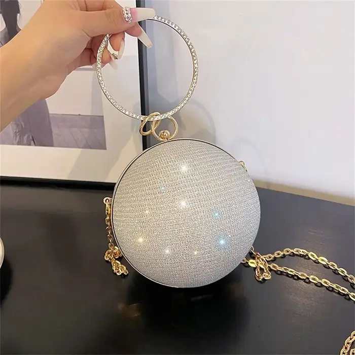Sac de soirée circulaire en soie brillante dorée pour femmes