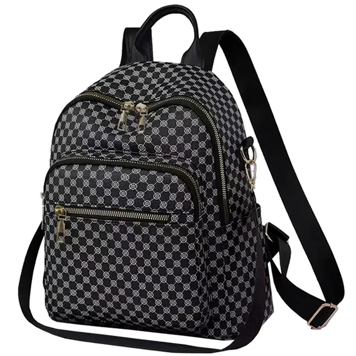 Sac à dos en PU à motif quadrillé pour usage quotidien, sac à dos multi-compartiments tendance, styl