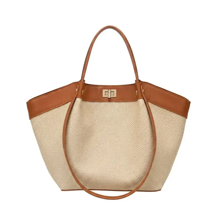 Sac fourre-tout en rotin tressé avec détails d'ailes, sac à bandoulière de luxe français colorblock,