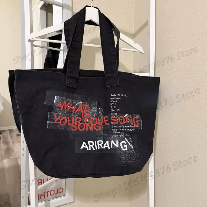 Sac fourre-tout en toile imprimé ARIRANG noir et rouge, style décontracté, sac à bandoulière pour co