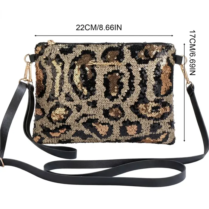 Sac à bandoulière pour femme avec broderie de sequins et imprimé léopard