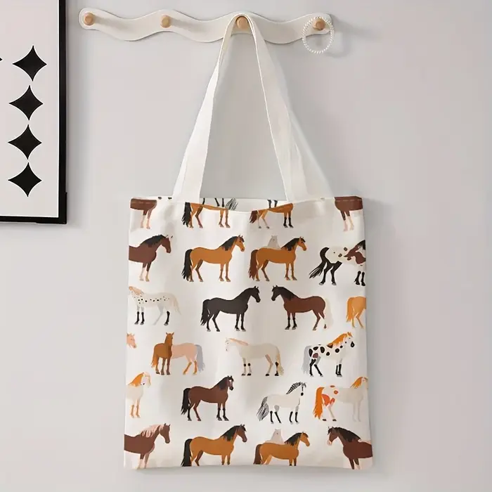 Sac fourre-tout imprimé cheval en Polyester, fourre-tout réutilisable à la mode avec impression Alph