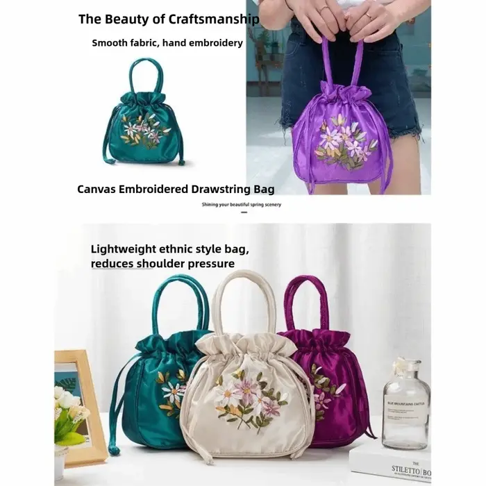 Sac seau à motif de fleurs brodées pour femmes