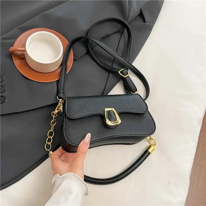 Sac messager en cuir Pu noir pour femmes, sac à main et bourse de styliste sous les bras, marron caf