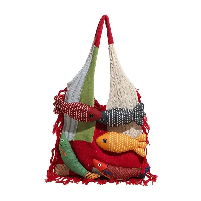 Mode été coton Crochet sac à bandoulière poisson