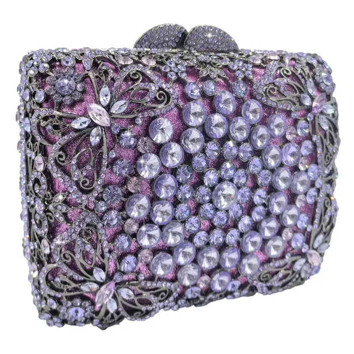 Boutique de FGG : Sacs à main de soirée lilas en strass pour femmes