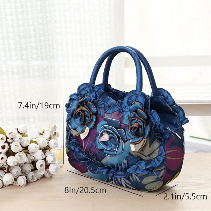 Sac de soirée pour femmes - sac à fermeture éclair avec motif floral brodé