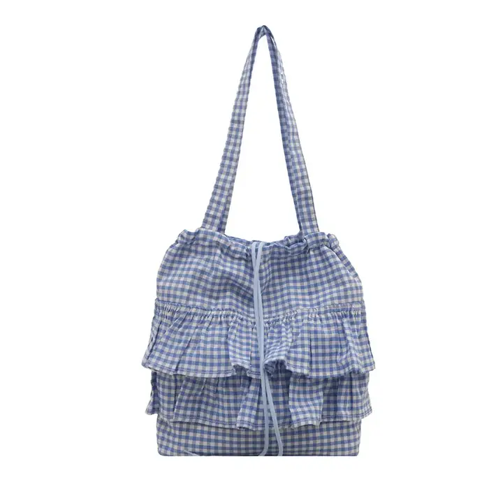 Grande capacité mignon Plaid coton sac fourre-tout dentelle garniture femmes été 2025 Simple dame sac à main doux sacs à bandoulière Bolsa Feminina