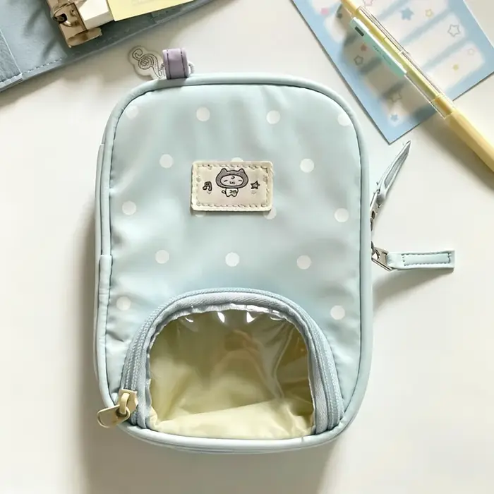 Pochette de rangement pour passeport à motif de points coréens, avec fenêtre transparente, portefeui