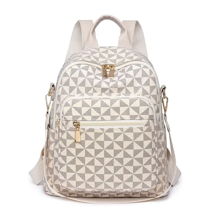 Sac à dos imprimé à motif de moulin à vent rétro, sac à dos léger imperméable en PU de grande capaci
