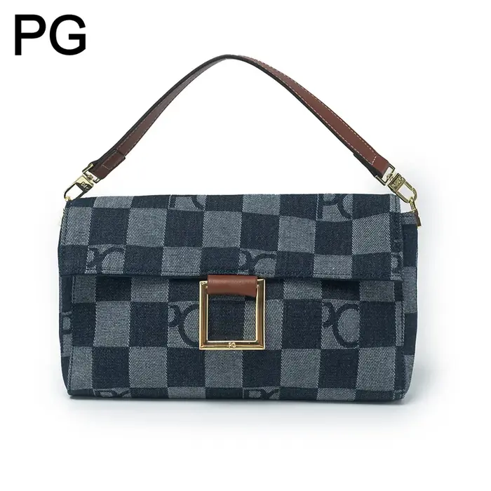 Sac à bandoulière en jean à motif damier PG Luxury pour femme