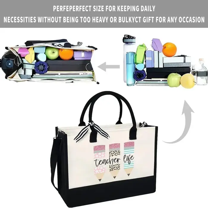 1 pièces 16.9*11.8*7.8 pouces sac fourre-tout de vie pour enseignant avec sangles cadeau de remerciement pour Mentor cadeaux de retour à l'école pour les enseignants Graduation