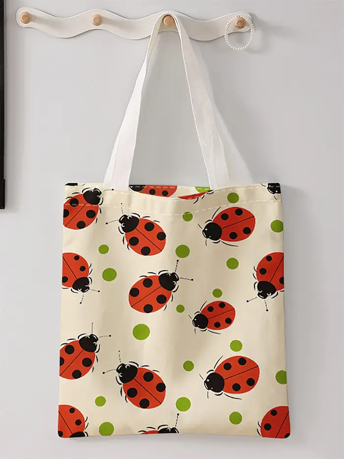 Sac à main décontracté imprimé motif coccinelle, sac à dos réutilisable à la mode, sac à main multif