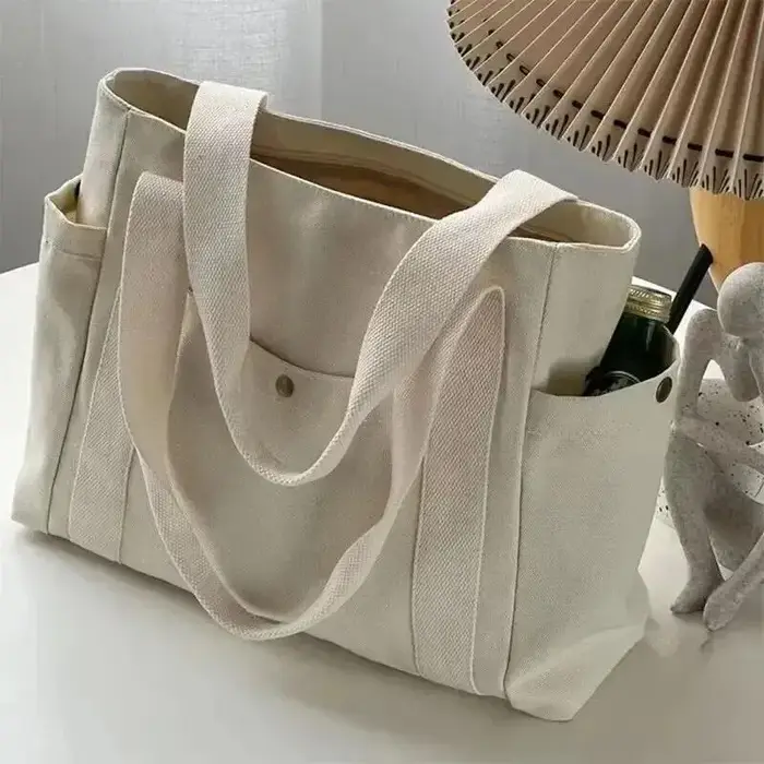 Sac à bandoulière en toile pour femmes, grande capacité, poche extérieure Multiple, fourre-tout à fe