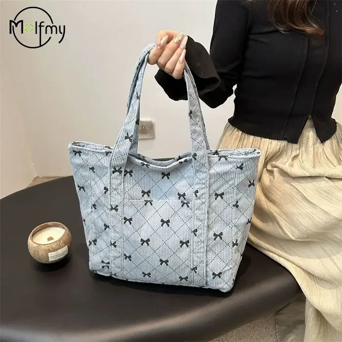 Sac fourre-tout en velours côtelé à motif d'arc