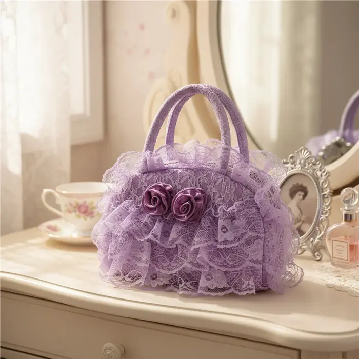 Sac à main de style rétro pour femmes avec garniture à volants en dentelle pour les voyages quotidiens