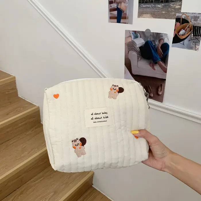Sac de rangement Portable en coton, sac à couches brodé à fermeture éclair, serviettes hygiéniques r