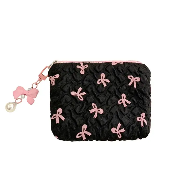 Sac à cosmétiques mignon avec pendentif nœud, style coréen, grande capacité, sac de maquillage Balle