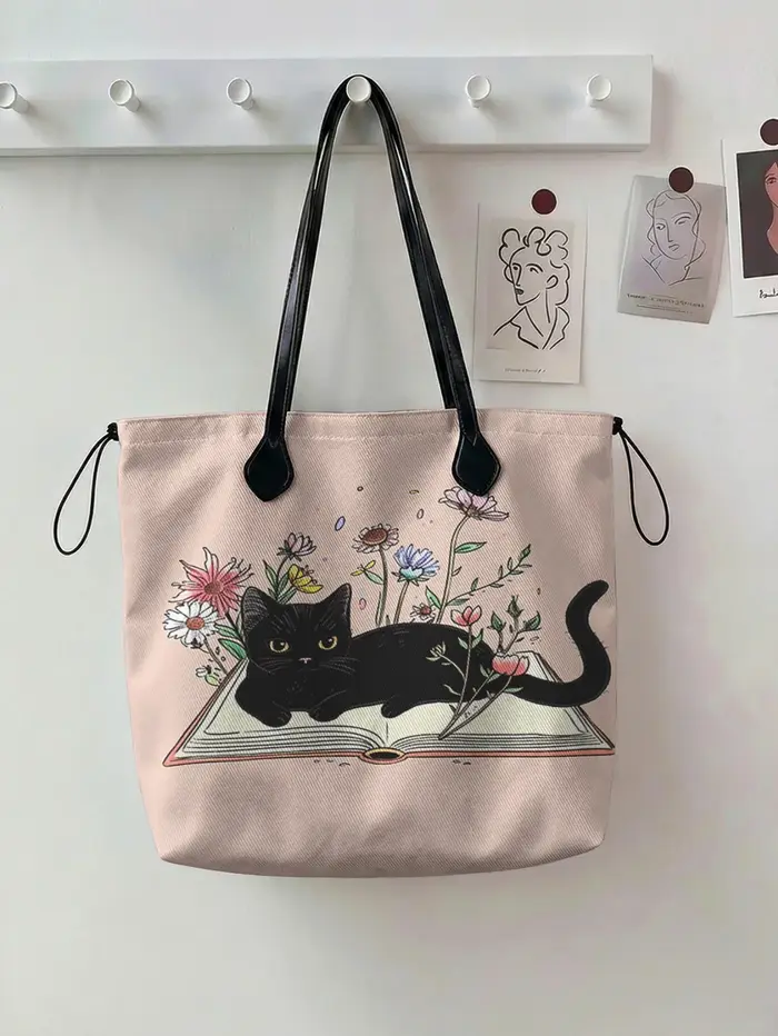 Sac fourre-tout coloré à imprimé chat pour femme
