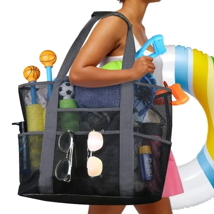 Sac fourre-tout de plage à capacité géante | Conception pliable légère et imperméable avec poches zippées